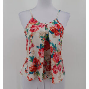 Floral Split Back Cami Top Tropical Coconut Girl Beachy‎ Summer Ibiza Size M